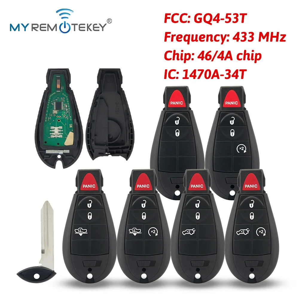 MYREMOTEKEY FCC GQ4-53T Fobik Schlüssel 3/4/5 Tasten 434MHz ID46/4A Chip für Dodge Ram 1500 2500 3500 für Jeep Cherokee Kompatibel – Detail 1