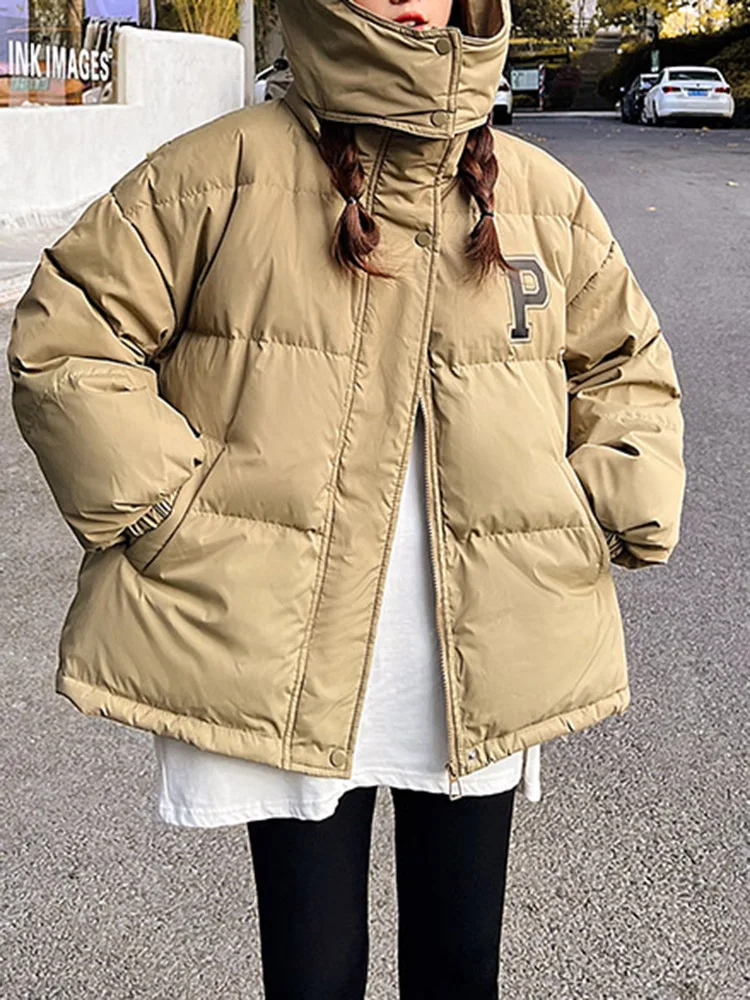 

Sweet Basic Simple Casual Solid Color Chic Drawstring Female Parkas Korean Loose Zipper Fashion Pockets Women Parkas Pink