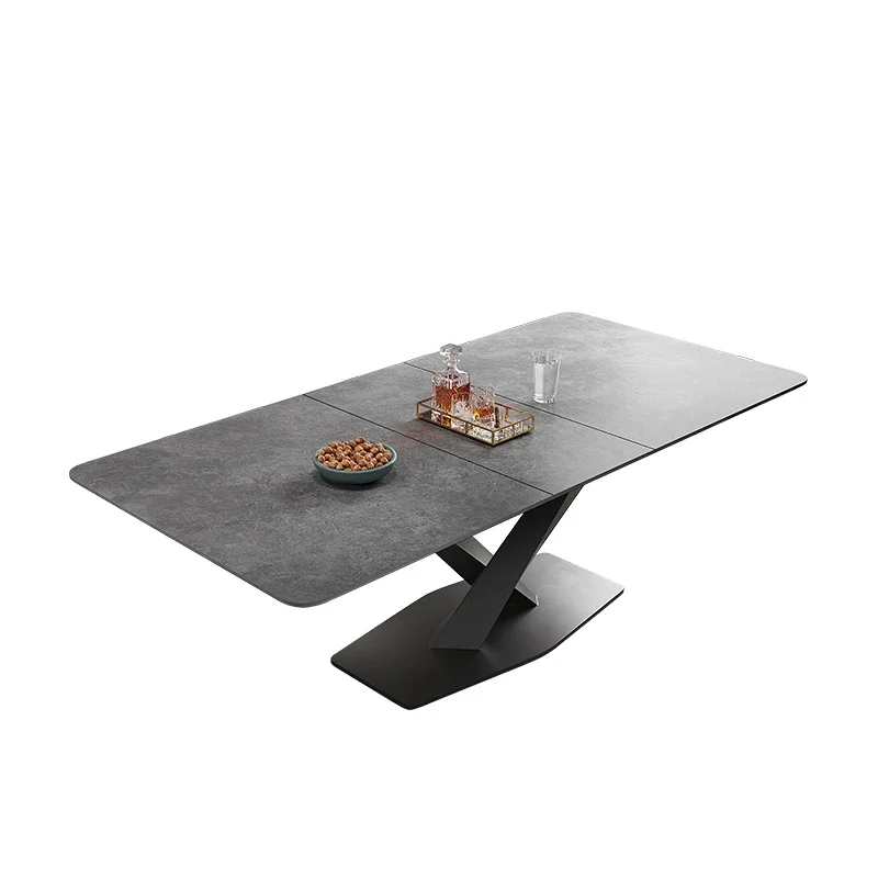 Italian minimalist dining table small household light luxury rock plate telescopic deformable dining table and chair