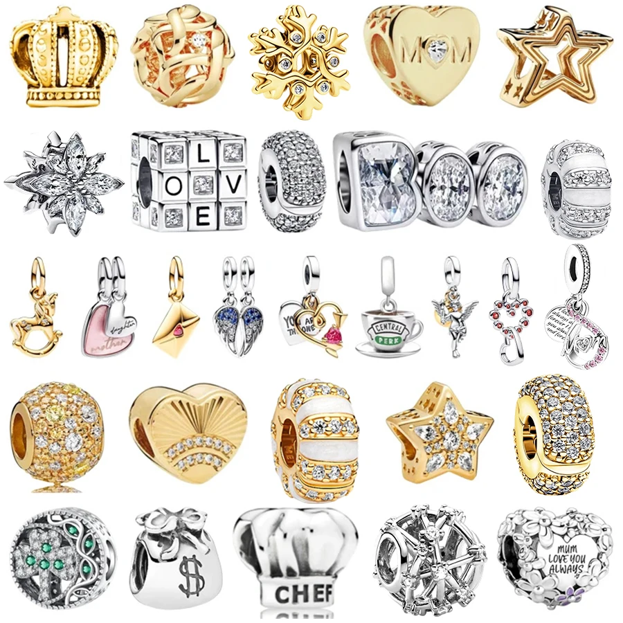 Fashion Gold Silver Plated Charms Beads With CZ, Love Mom Snowflake Beads Fit Original Bracelets,Women DIY Jewelry Making Gifts.