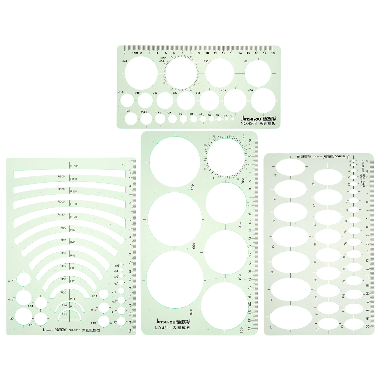 4pcs Geometric Drawing Template Ruler Plastic Measuring Tool For Students Architects Stencils Set Geometry Rulers