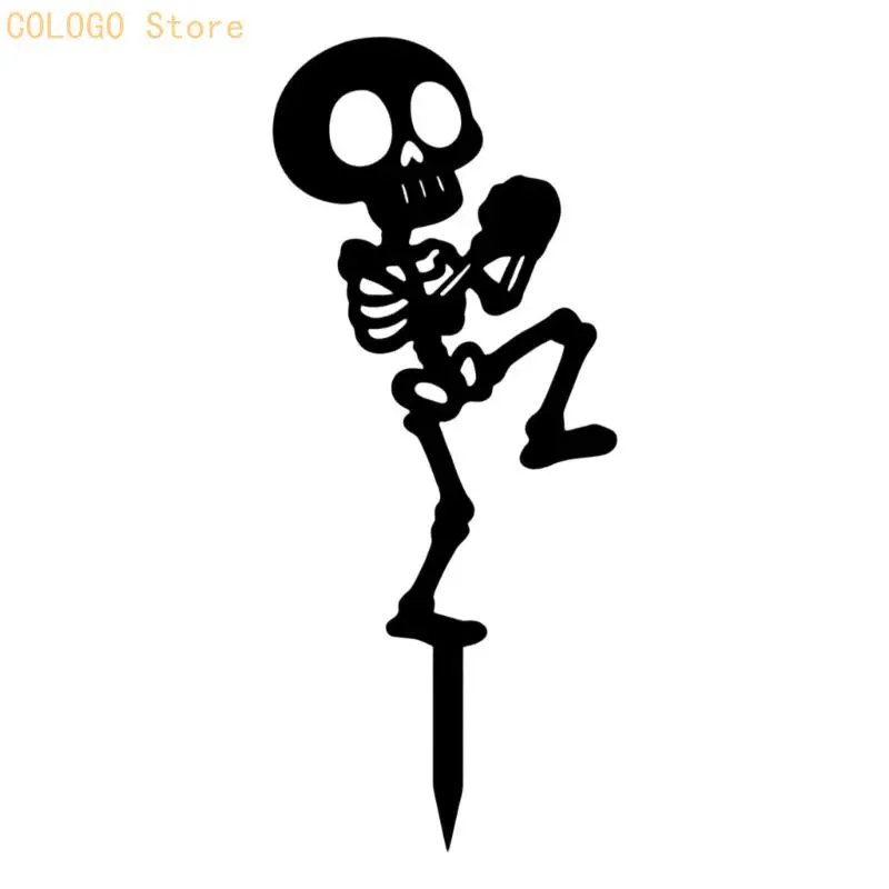 Black Acrylic Halloween Lawn Stake with Bone Dancer Cutout Display D0LD