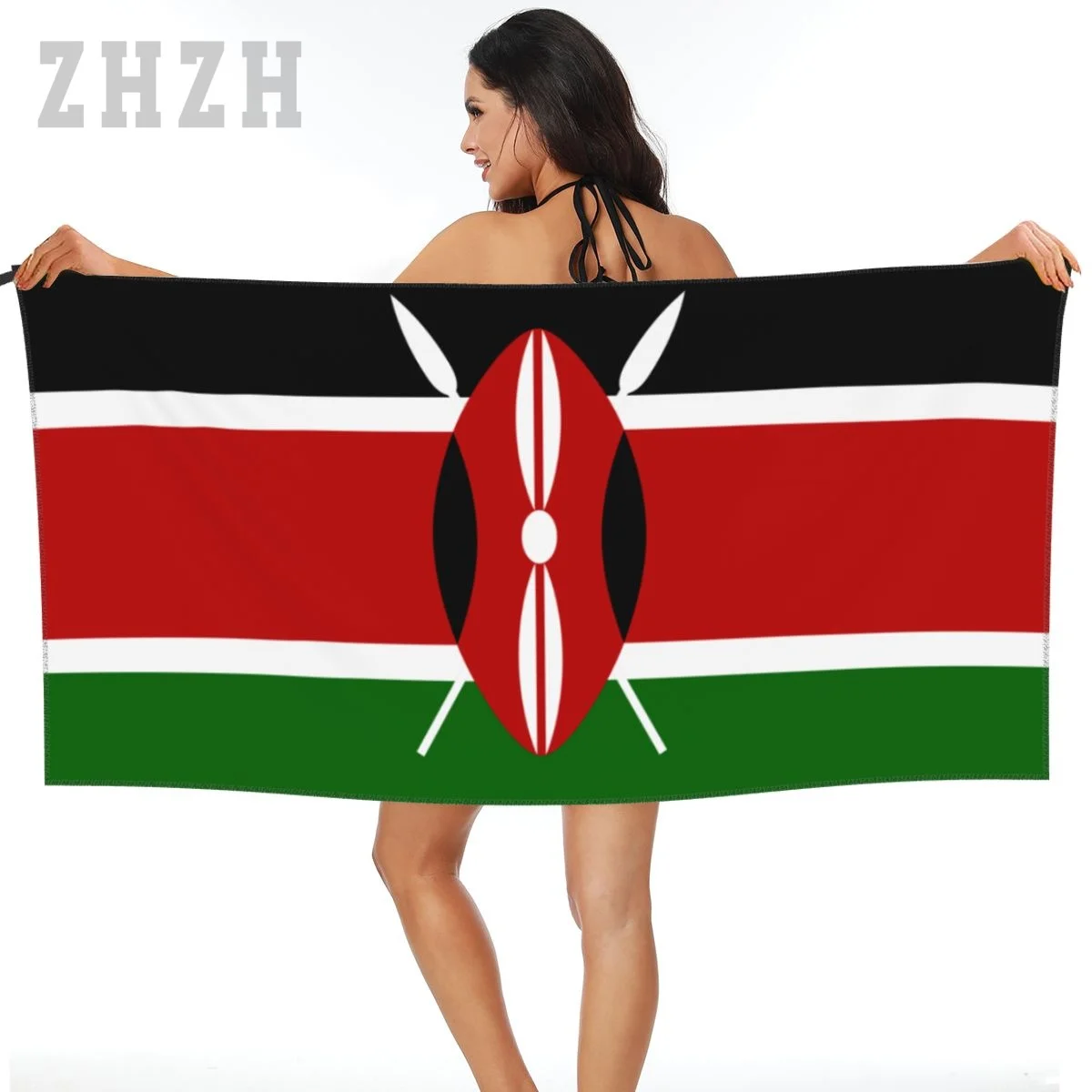 More Design Kenya Flag Emblem Bath Towel Quick dry Microfiber Absorbing Soft Water Breathable Beach Swimming Bathroom