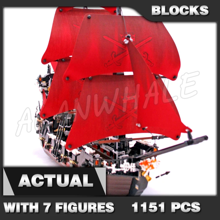 

1151pcs Pirates of the Caribbean Queen Anne's Revenge Large Sails Ship Captain 16009 Building Block toy Compatible With Model