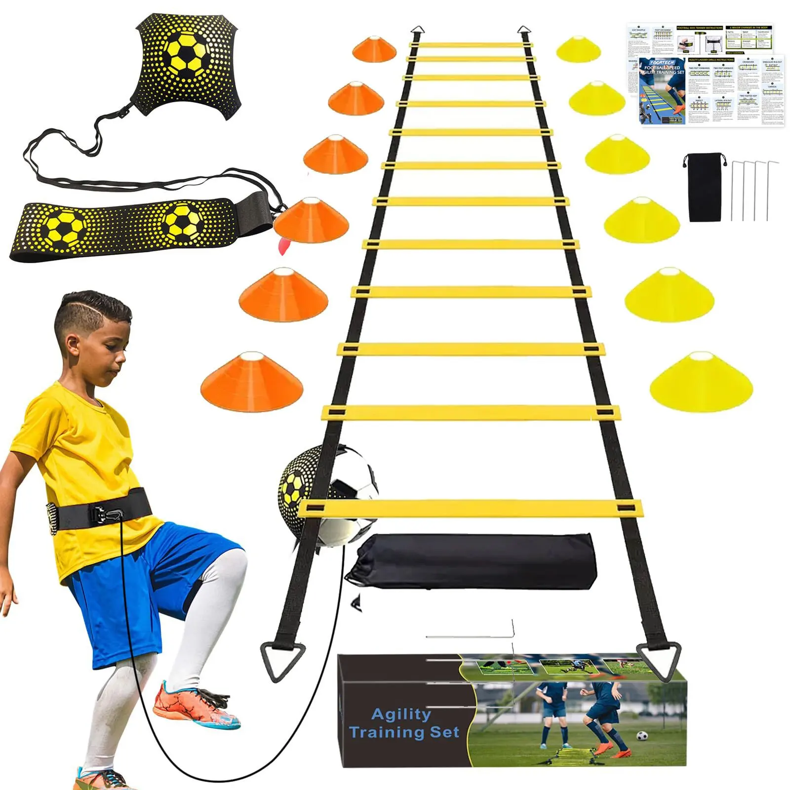 1 ensemble de 12 échelles de football rapides de 6 mètres, qui favorisent la flexibilité, l'équilibre et la coordination, et peuvent être utilisées comme cadeaux de Noël, d'anniversaire ou d'autres occasions festives pour les amis ou les proches qui aiment les sports.