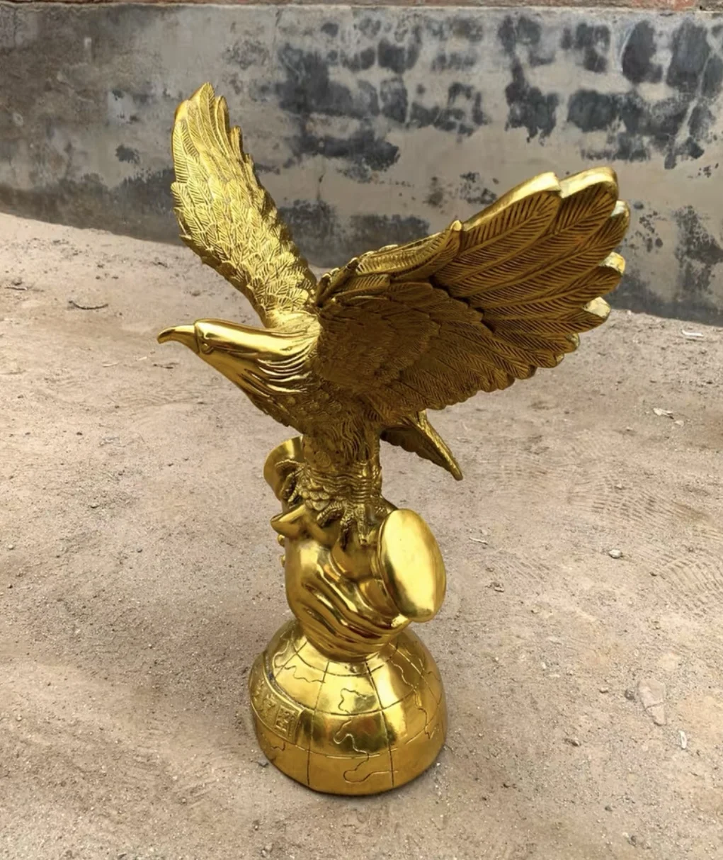 51CM large 2023 HOME Company TOP decoration Recruit money wealth good luck Success Auspicious gold Eagle Falcon hawk copper
