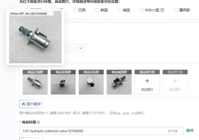 

12V hydraulic solenoid valve 35T40860