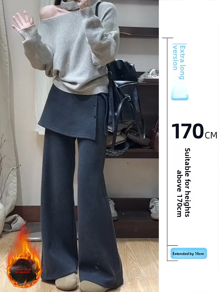 

Женские повседневные брюки с высокой талией, на флисовой подкладке, микро-клеш, с отстегивающимися штанинами-клешами, весна-осень, удлиненная версия