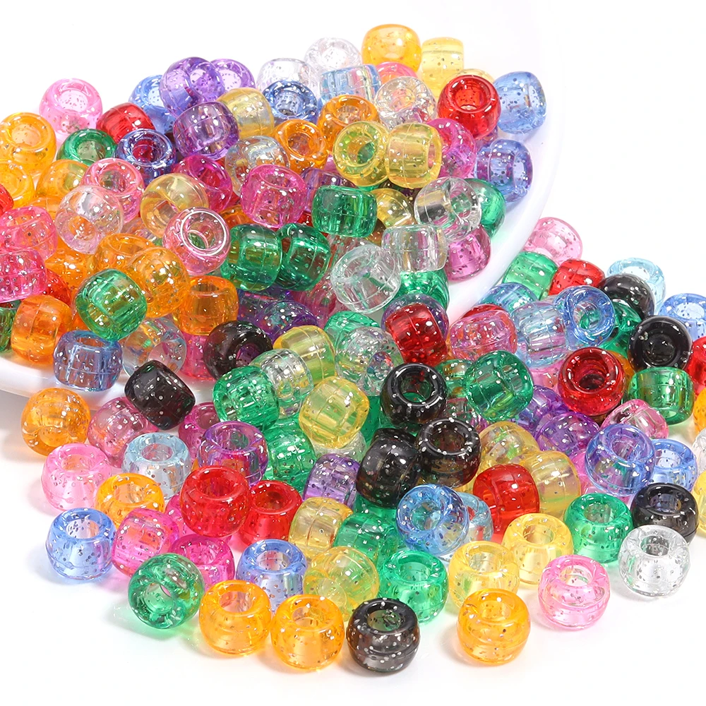 200pcs 6x9mm Colorful Pony Beads Clear Fashion Big Hole Acrylic Beads Kids DIY Jewelry Bracelet Necklace Hair Beads for braids - view 6