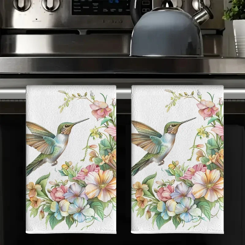 2Pc Hummingbird Flower Kitchen Towel 40*60Cm Towel Set Super Absorbent Soft Cleaning Cloth Cooking Baking Tea Towel Hand Towel