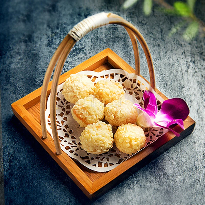 Contenedor creativo de Tempura, bandeja de sushi de bambú de mano, plato de vid, corazón, cesta de Sushi, aperitivos fritos, pastel, cesta Dim Sum, patatas fritas