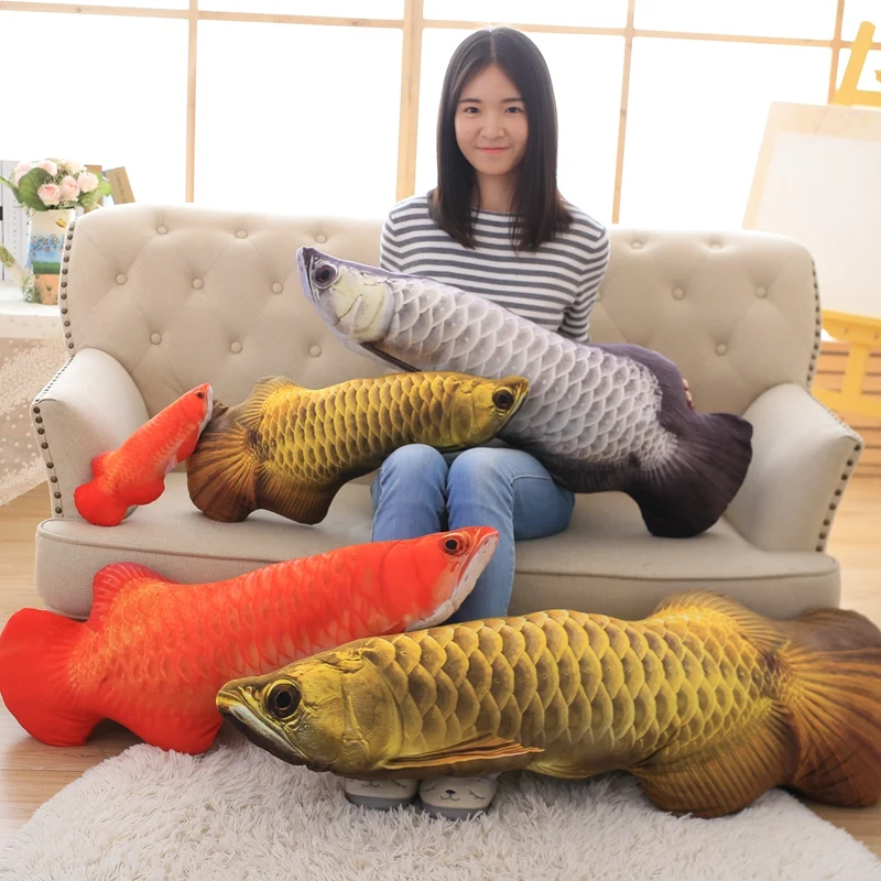 Simulated Animal Arowana Gold Dragon Fish Pillow Cushion Sea Model Plush Toy Stuffed Doll Aquarium Marine Park Boy Girl Gift