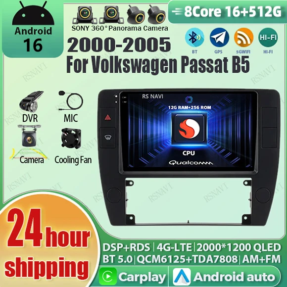Android 16 Carplay Auto 2K Bildschirm Autoradio Multimedia-Player für Volkswagen Passat B5 2000 - 2005 Autoradio Stereo-Haupteinheit