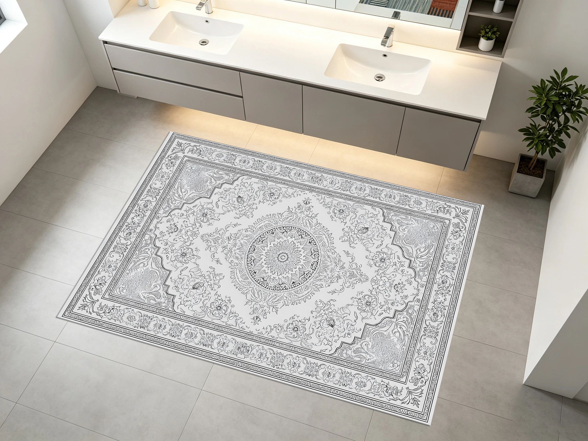 2D Large Rug, Light Gray, European Classic Pattern, Soft to the Touch, for Living Room & Bedroom, Enhances the Space