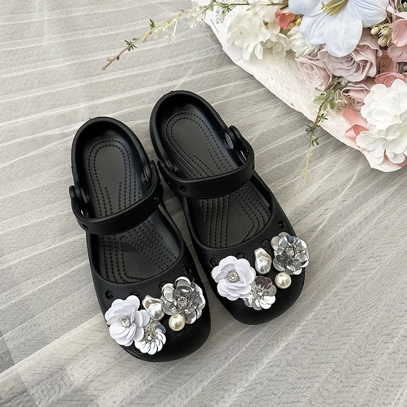 Clogs Originais com Design Floral, Chinelos Femininos de Verão, Sapatilhas, Decorações e Acessórios DIY para Crocs, Sandálias Antiderrapantes para Meninas