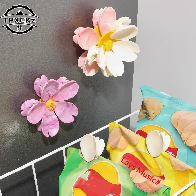 1 Set Magnetic Refrigerator Household Snack Single/Double Layer Fixed Tongs 5/10 Petals Food Creative Lotus Sealing Clip