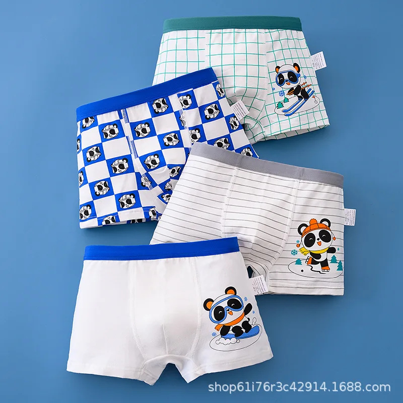 4PCS/Set Children\'s Underwear Boys Cotton Panties 1-13Years Kids Cartoon Boxers Teenagers Double-decker U-shaped Design Panties