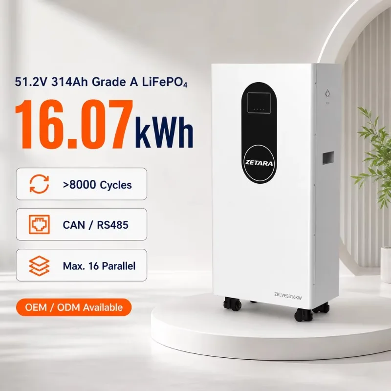 ZETARA 16kWh 51.2V 314Ah Battery Iraq Stock Fast Shipping Wall Mounted LiFePO4 Battery Pack For Solar Storage