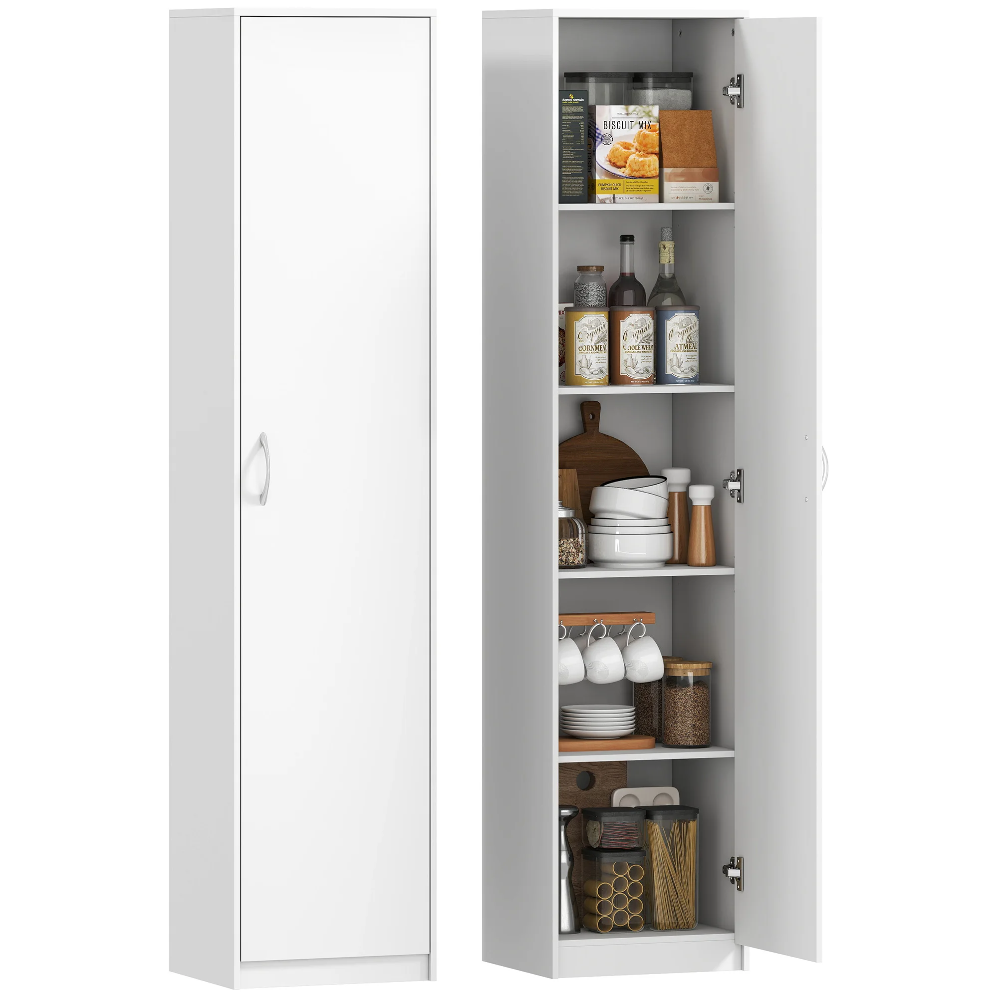 Armario de Almacenamiento de 5 Niveles con Estantes Ajustables, Organizador de Despensa de Cocina, Acabado en Madera Blanca, para Sala de Estar, Cocina, Despensa