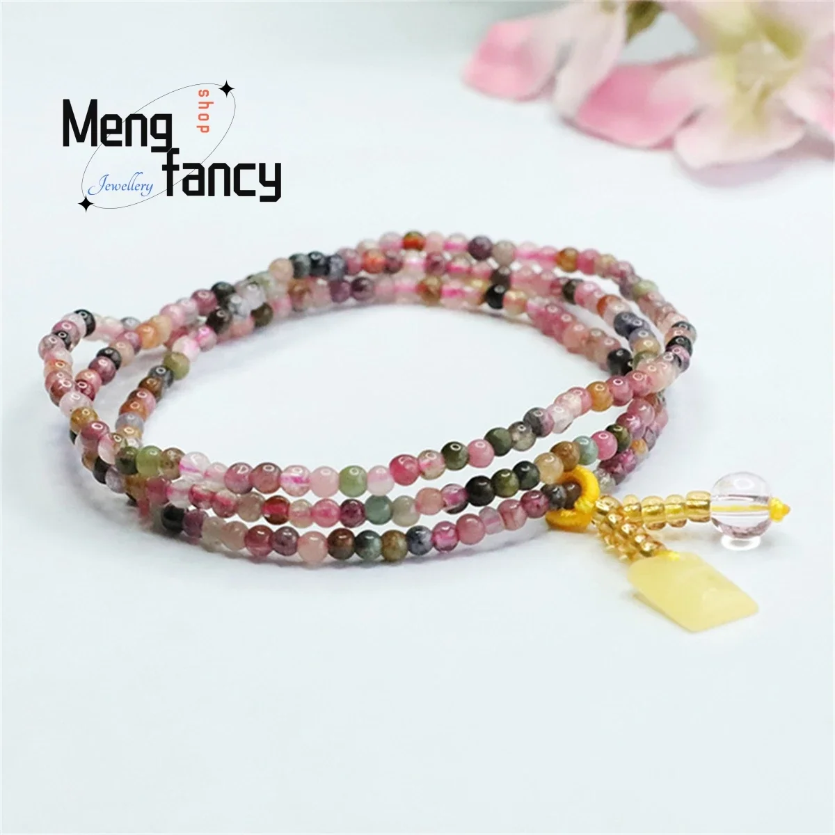 Natural Candy Tourmaline Multi Loop Amber Slippery Crystal Beads Bracelet Simple Elegant Personalized Fashion Women Fine Jewelry