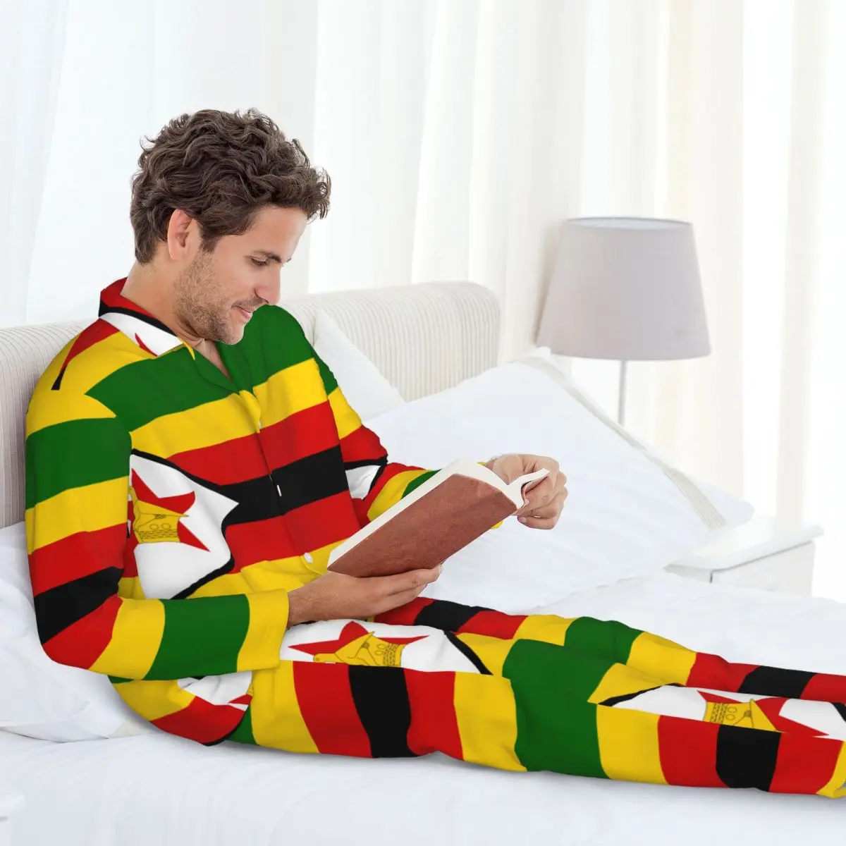 Conjunto de pijamas para hombre de otoño invierno de manga larga con bandera de Zimbabue ropa de dormir para el hogar 2 unids/set