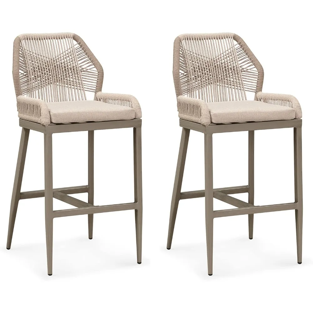 

Bar Stools Set of 2 Outdoor Bar Height Metal Tall Chairs Modern Wicker Woven High Barstools 30 inch with Back Patio Dining Bar
