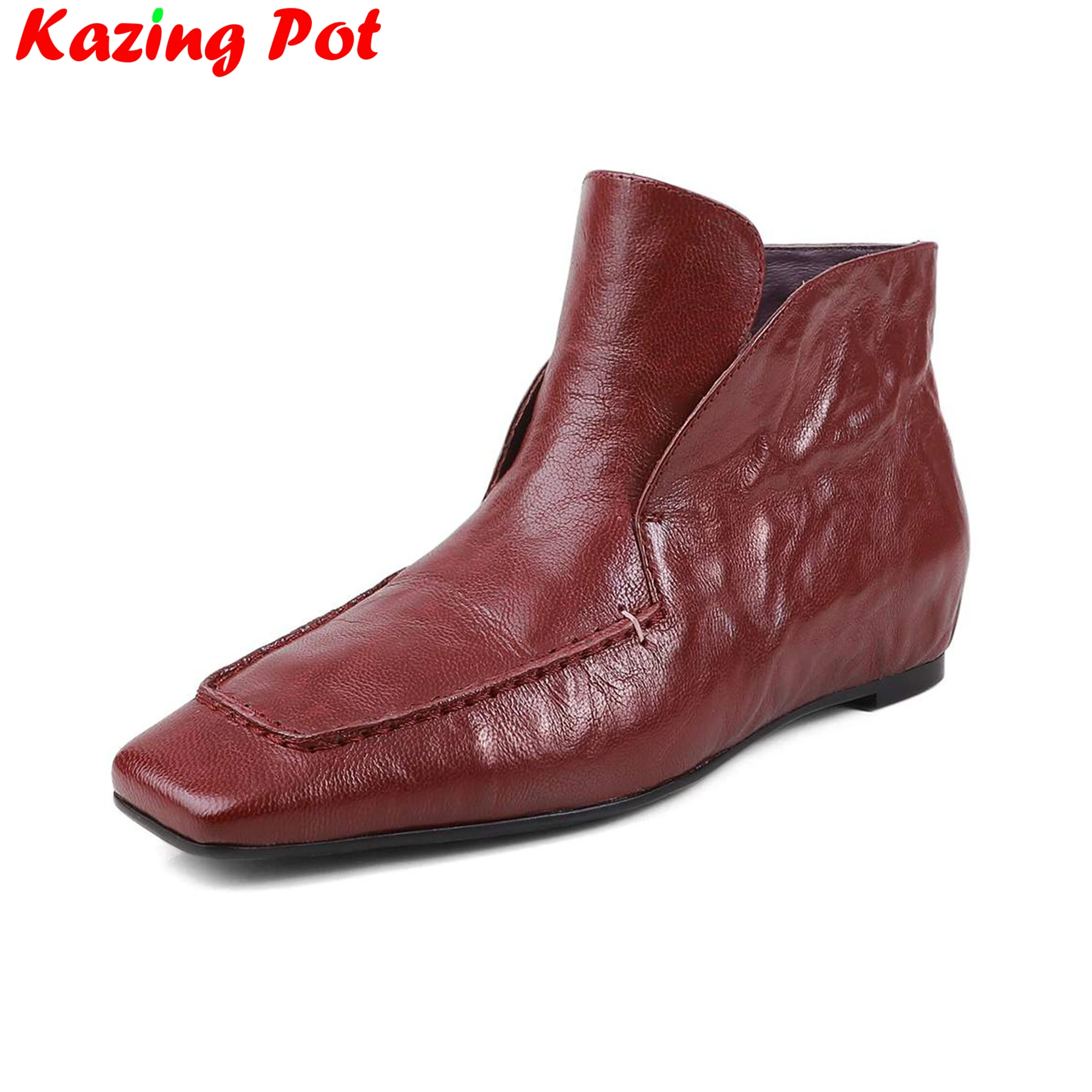 

Krazing Pot Sheepskin Increasing Heels Square Toe Modern Boots Warm Winter Autumn Shoes Vintage Dating Party Women Ankle Boots