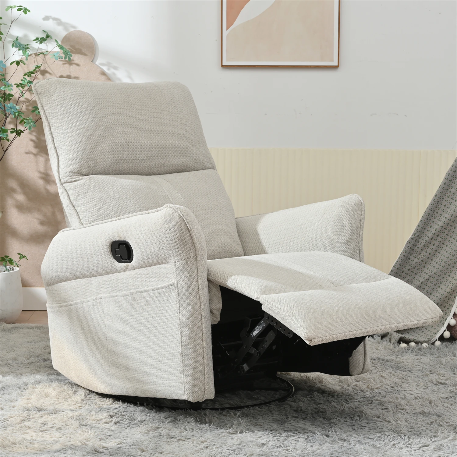 360 Degree Swivel Recliner, Modern Rocker Chair, Fabric Nursery Seat, Ergonomic Living Room Furniture, 300lbs Heavy Duty