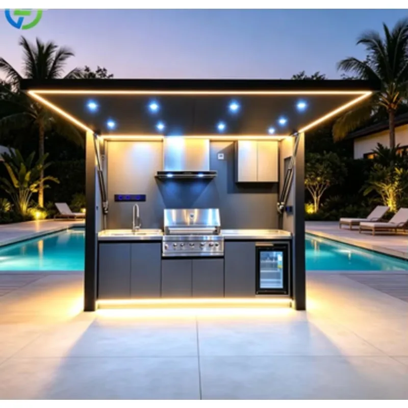 Outdoor BBQ Pizza Oven Station, Custom Durable Stainless Steel Setup with Weather Resistant Pergola for Gatherings