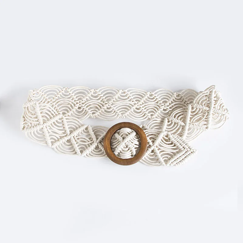 เชือกเทียนทําด้วยมือบริสุทธิ์ Retro สไตล์ชาติพันธุ์ผู้หญิงเอวกว้างซีลยุโรปและอเมริกาชุดสตรีเข็มขัดกลวงอเนกประสงค์