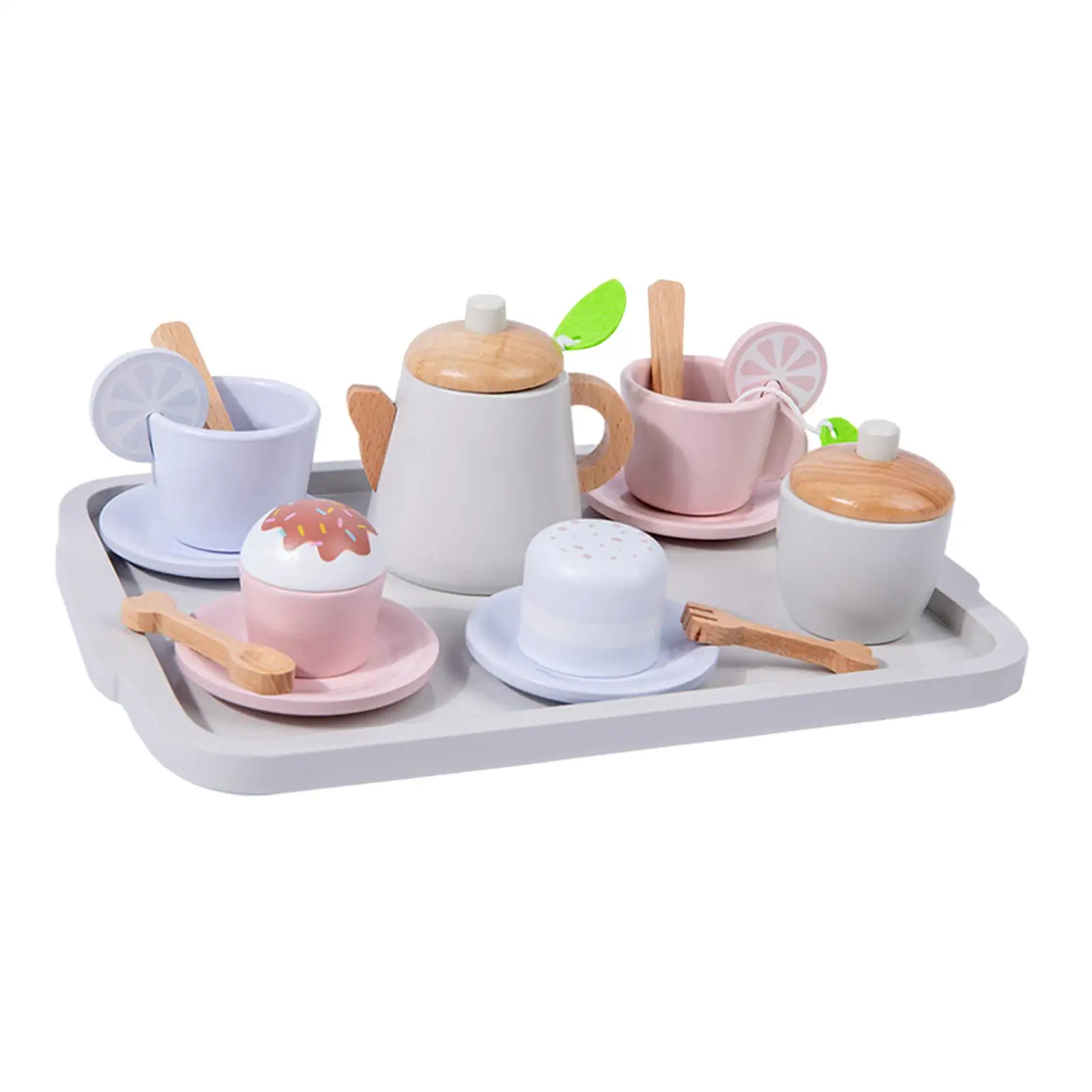 Tea Party Tableware And Serving Tray Montessori Wooden Tea Set for Little Girls