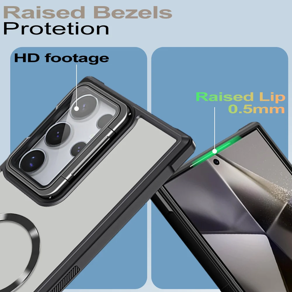 For Magsafe Magnetic Wirelesss Charge Case for Samsung Galaxy S24 S23 Ultra Plus S21 S20 FE Camera Protector Holder Clear Cover