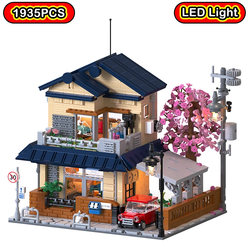 

City View 1935Pcs Japanese Style Villa Cherry Blossom Tree Building Blocks Sakurafall Town Villa MOC Bricks Toys Kid Gifts Decor