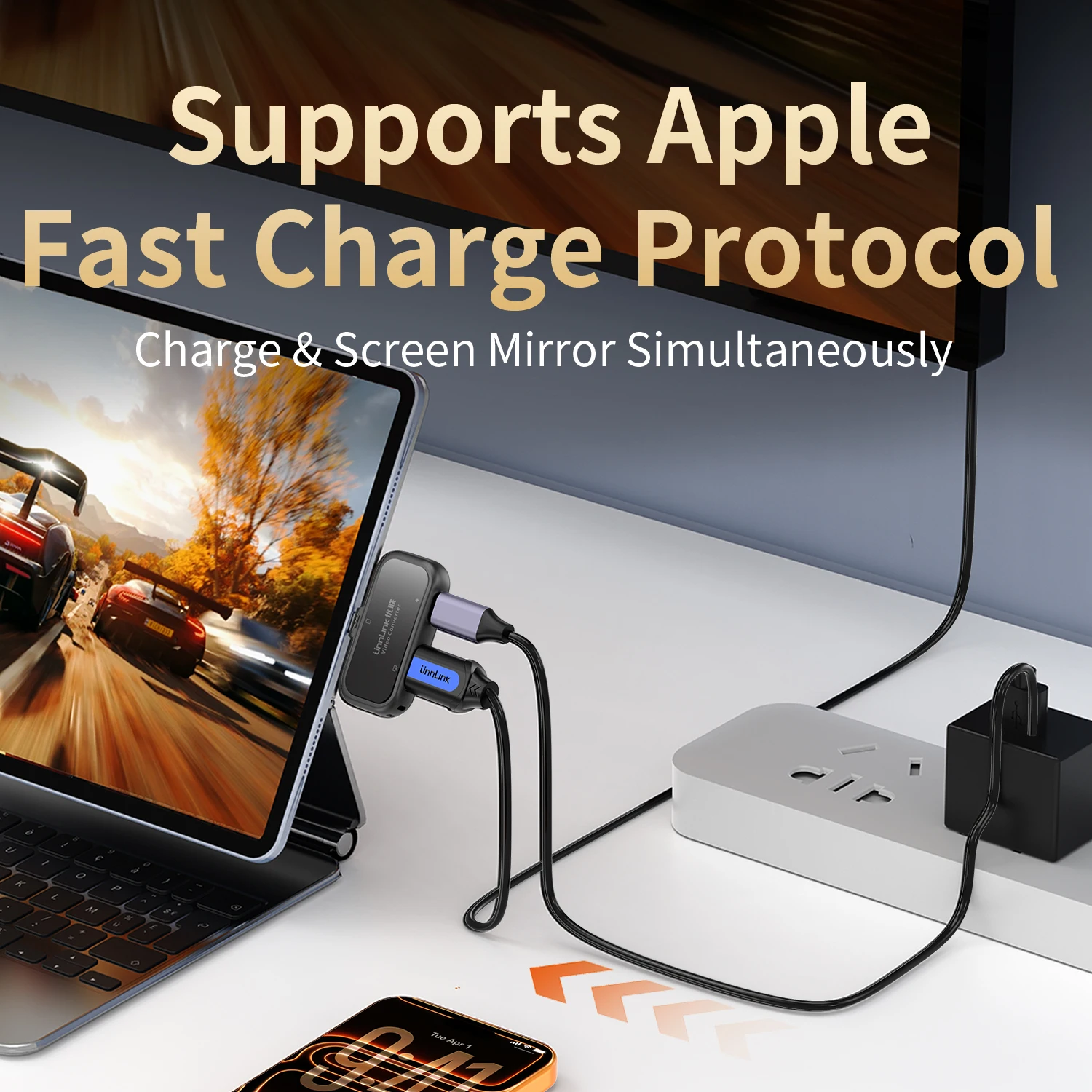 Adapter USB-C do HDMI, kompatybilny z iPadem i iPhone 16/17/18, przenośny adapter do projektora z obsługą 4K60Hz i szybkim ładowaniem PD, funkcja kopiowania obrazu z ekranu. — zdjęcie produktu 3
