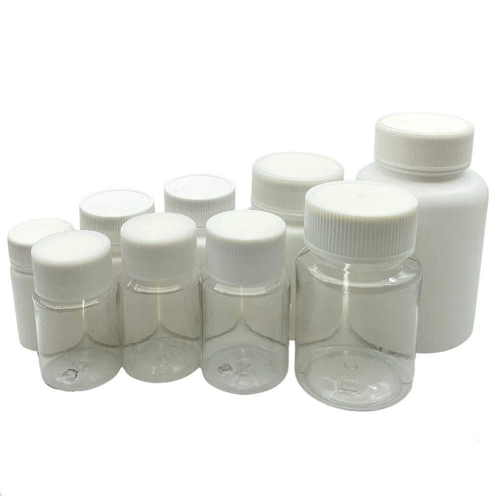 100pcs 15ml/20ml/30ml/50ml Refillable Plastic Seal Bottles Vials Reagent store Container Plastic Screw cap