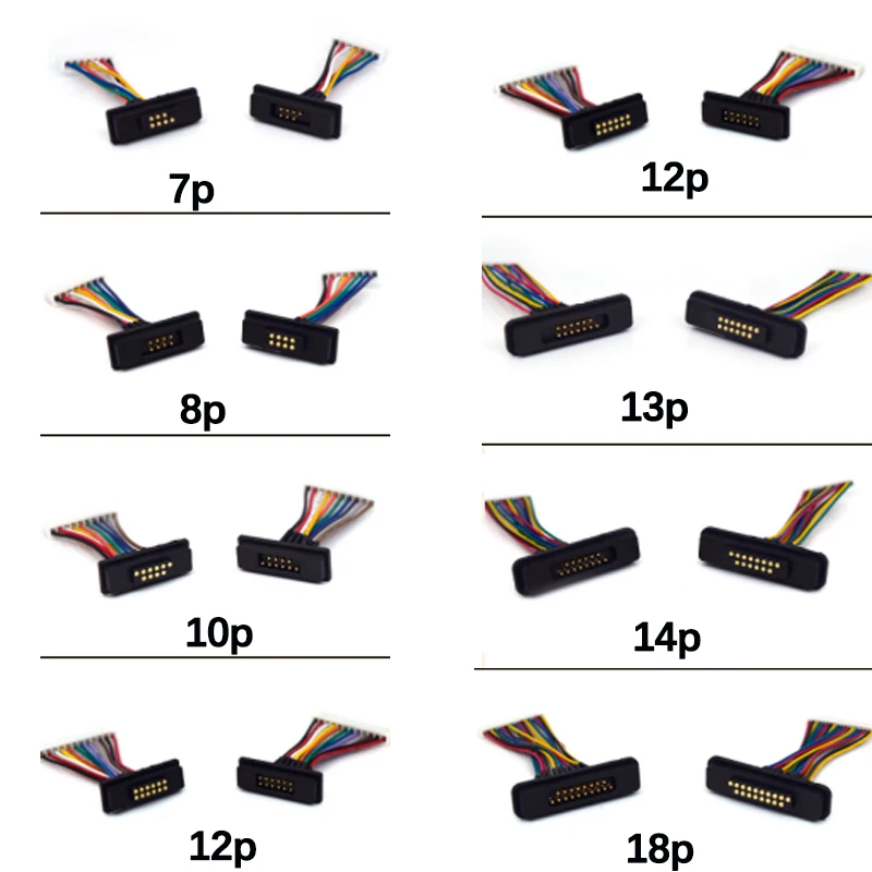 1set 2A 7/8/10/13/12Pin 20Pin DC Magnetic Pogo Pin Connector Pogopin Male Female With Ribbon Cable Spring Loaded DC Power Socket