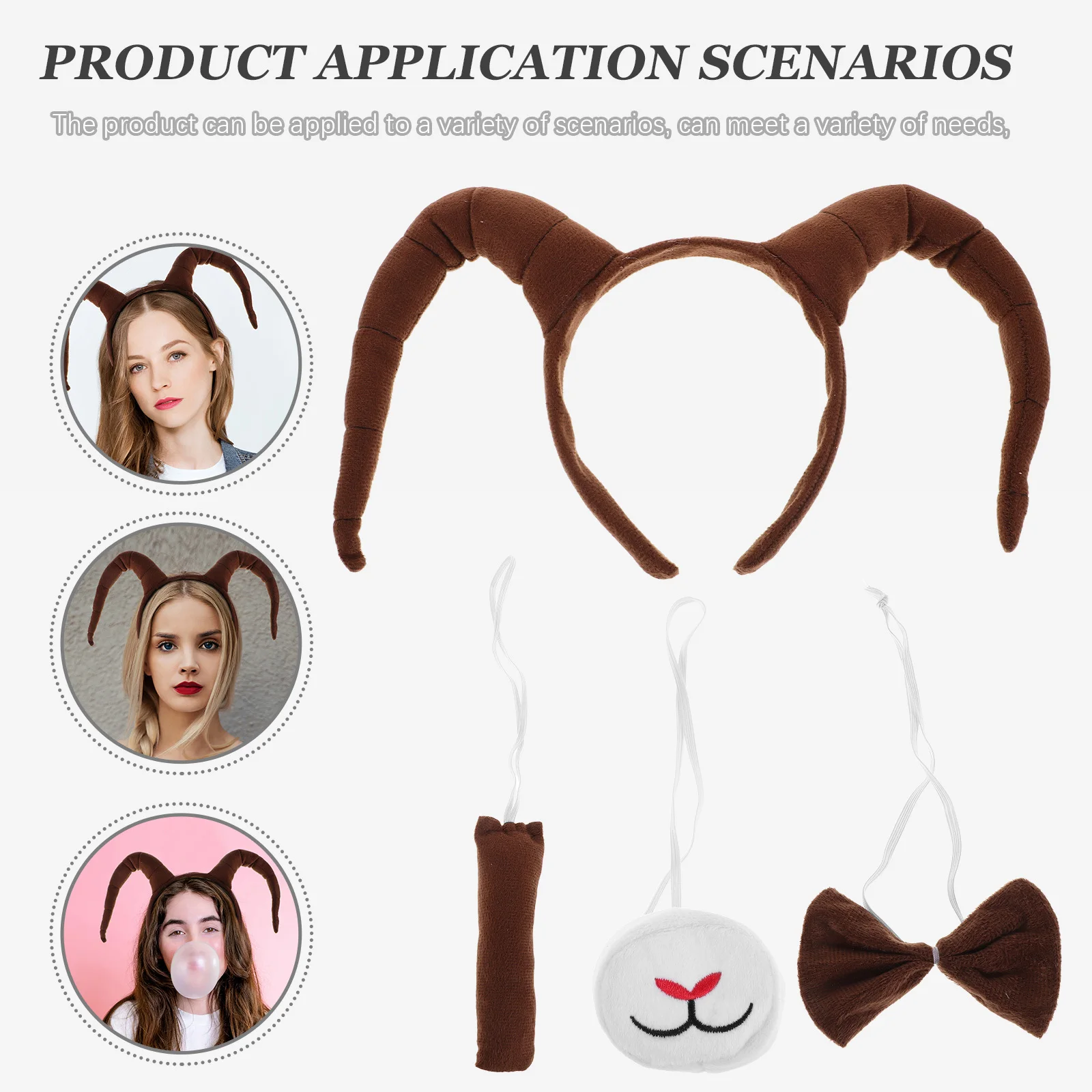 1Set Antilopenhoorn Hoofdband Kostuumset Realistisch Lichtgewicht Halloween Party Cosplay Staart Foto Props Accessoires