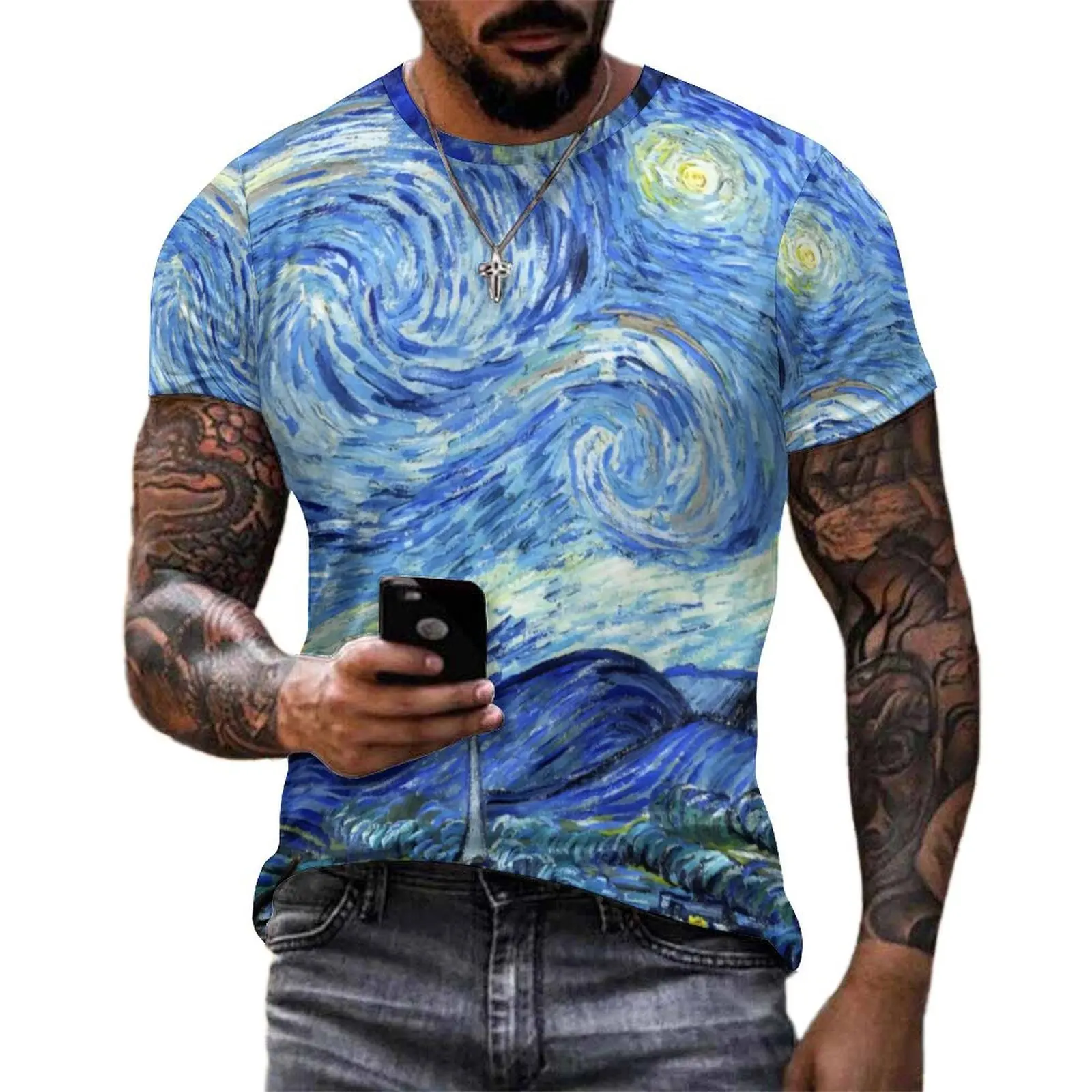 Beach T Shirt Abstract Star T Shirts Van Gogh Starry Night Casual Harajuku Tee Shirt Men Short-Sleeve Design Oversized Clothes