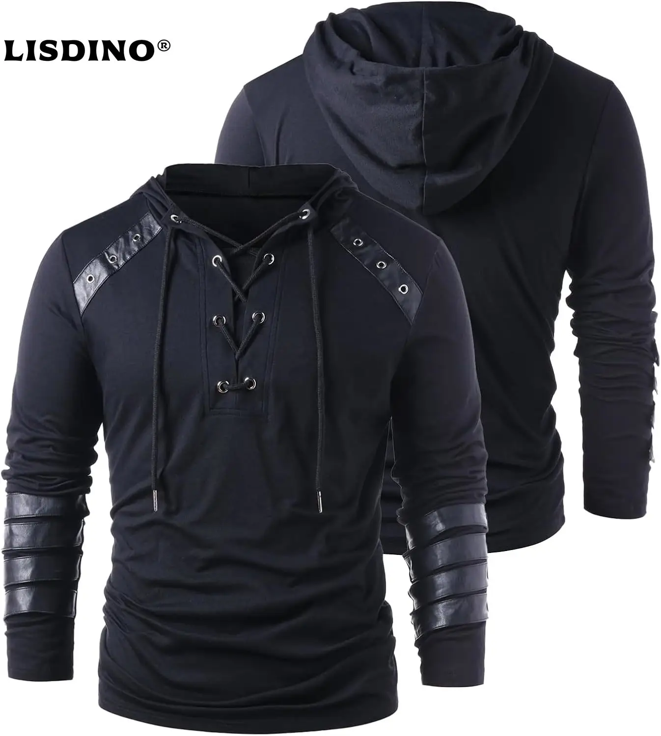 

1Mens Gothic Lace Up Hoodie Shirts Retro Sweatshirt Vintage Steampunk Hooded Tops Halloween Cosplay Costume