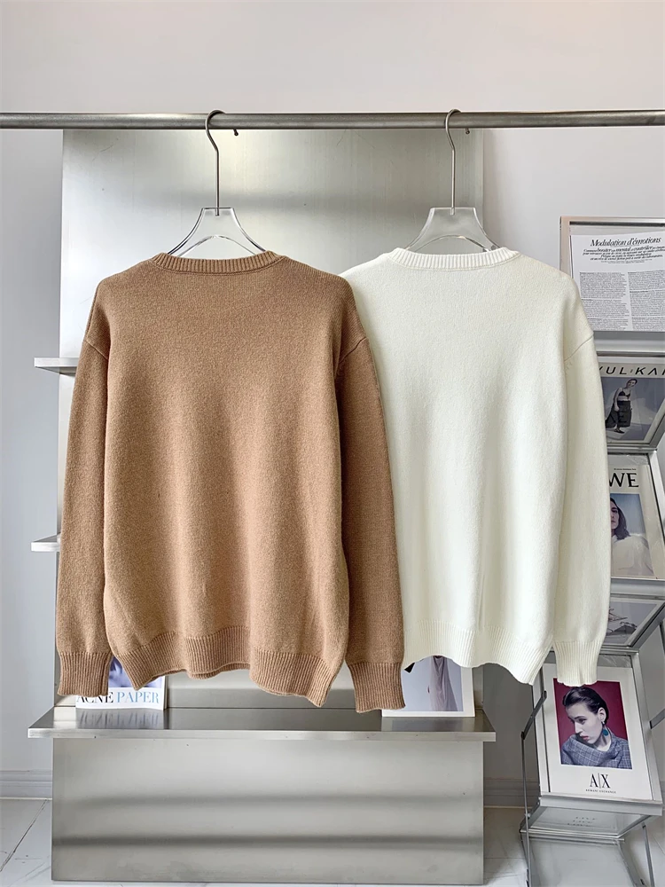 New 2024 High Quality Women Sweater Cashmere Pullover Sequin Number O-Neck Loose Fit High Street Chic Stunning Fashion Design MM