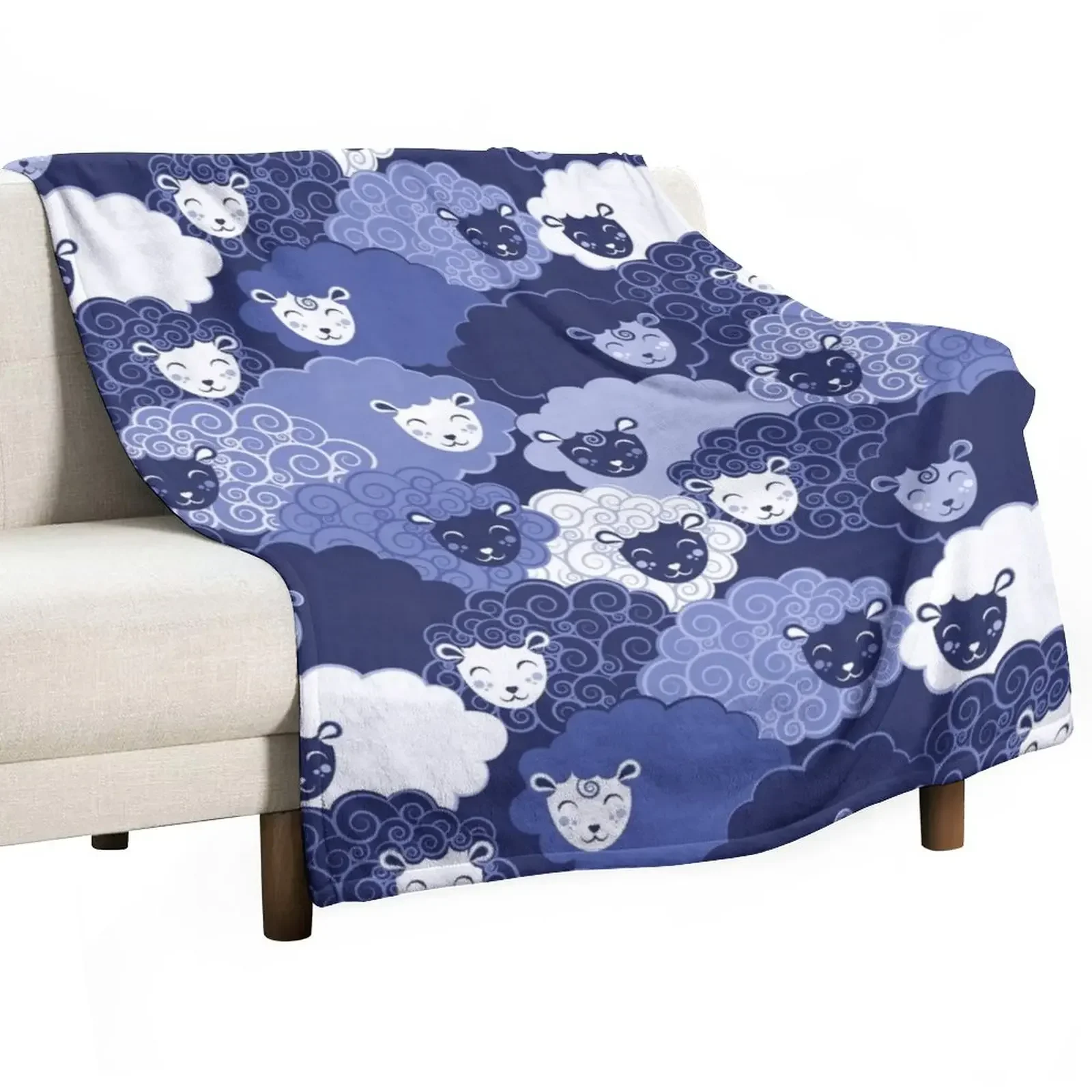 Sweet dreams zzz // monochromatic blue sheep Throw Blanket Bed covers Soft Blankets