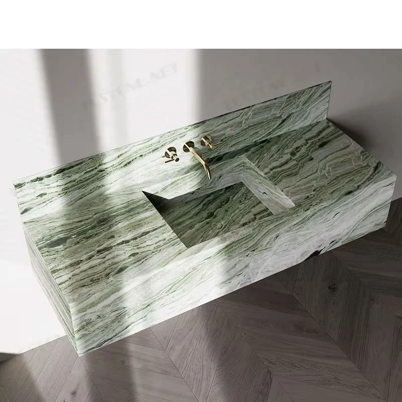Precision Cut Natural Stone Marble Vanity Top Vivid Green Jade 18mm for Floating Vanity Cabinet Bathroom Sink