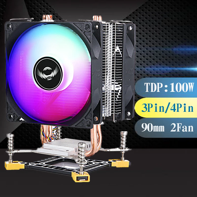 QIUzAim 2 Heat Pipe 90mm CPU Cooling Fan PC Cooler Processor Suitable For Installing LGA775 115x 1200 1700 1366 1356 i3 i5 i7