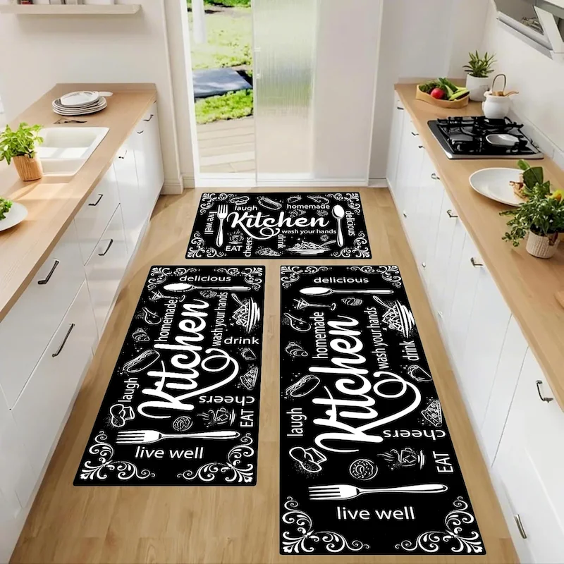 VIKAMA Retro Wooden Kitchen Utensils Carpet Non slip Washable Floor Mat Indoor Entrance Hall Home Decoration