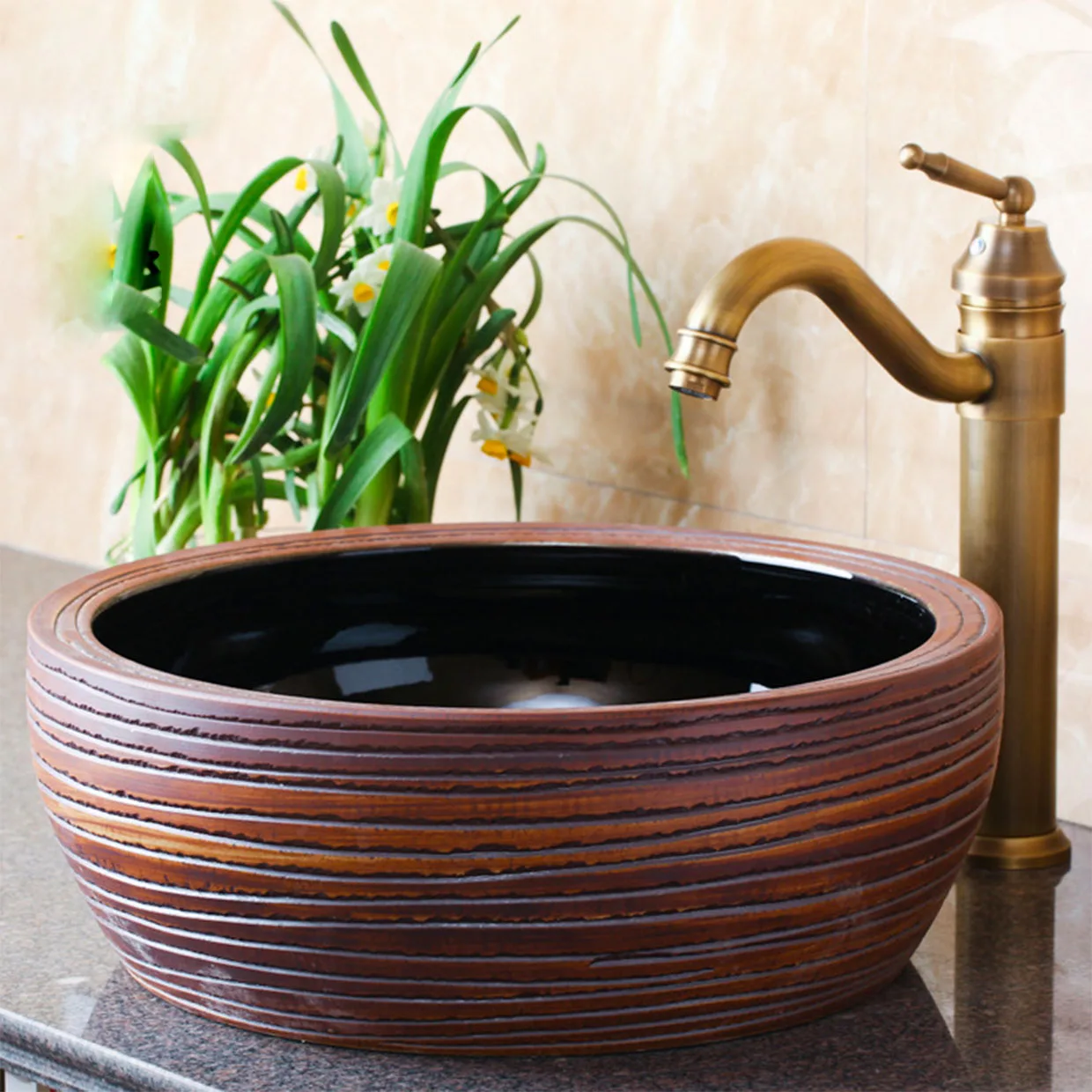 

Washbasin Single Basin Ceramic Art Washbasin European Retro Countertop Basin Round Washbasin Bathroom Sink 410*410*150mm