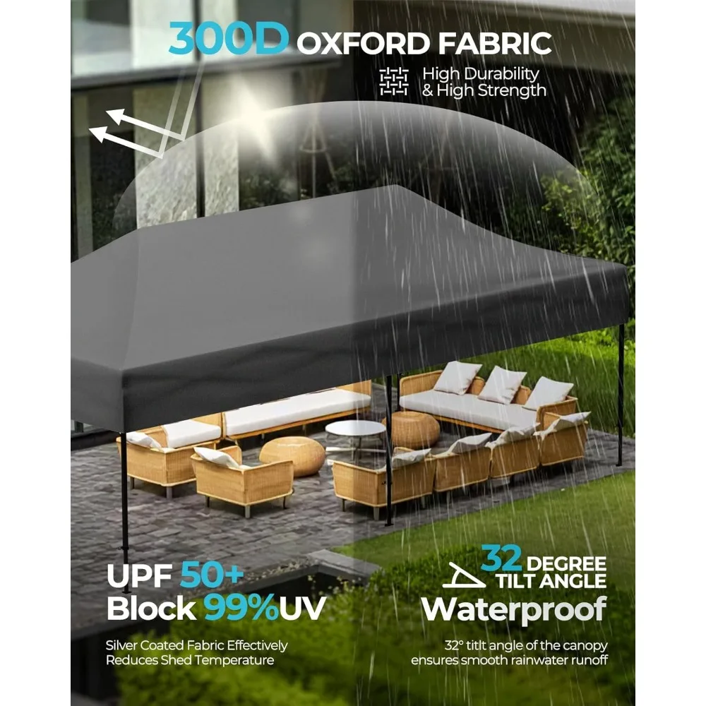 Portable Pop Up Canopy Tent 10x20, Durable 300D Silver-Coated Outdoor Shelter, Includes 4 Stakes, 4 Sandbags, and 4 Ropes, Easy