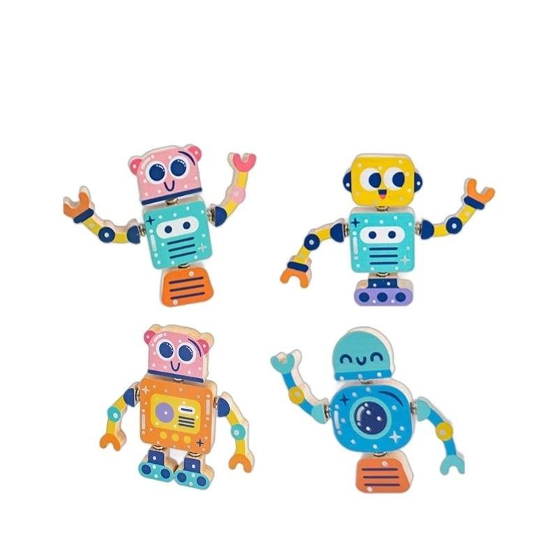 Set di blocchi di costruzione di Robot magnetici in legno per bambini giocattolo in legno impilabile Robot giocattolo creativo immaginazione educazione novità giocattolo per bambini