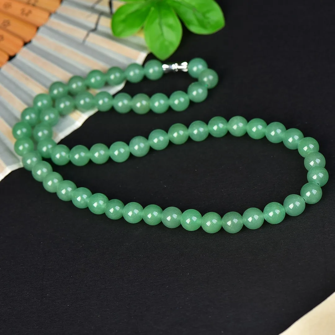 

Genuine natural jade necklace Dongling sapphire round beads spinach green men's and women's versatile