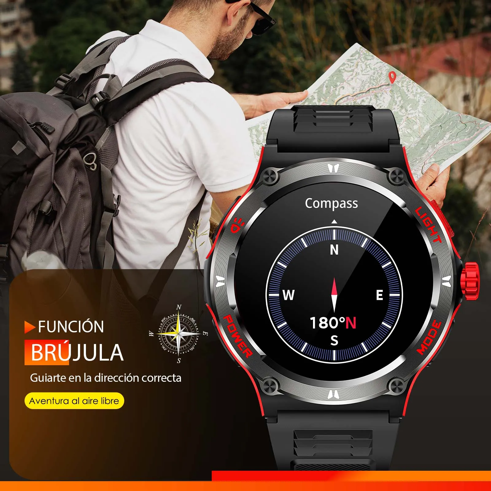 EIGIIS 남성용 군용 스마트 시계 LED 손전등 스포츠 피트니스 트래커 시계 심박수 수면 모니터 야외 Smartwatch