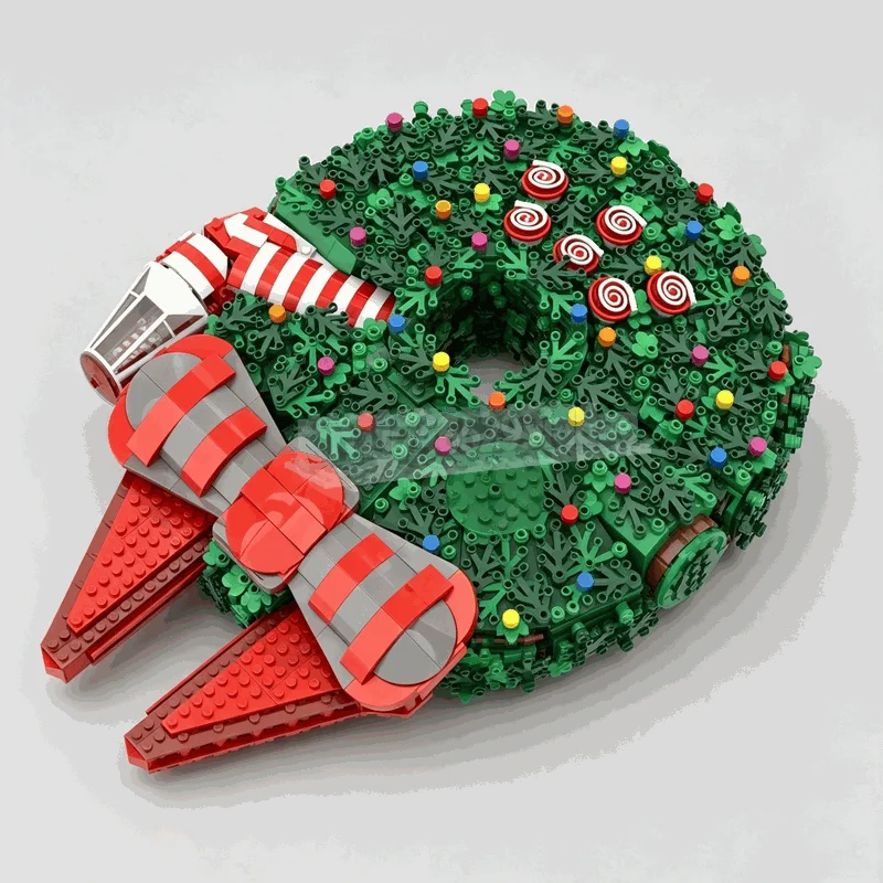 2186PCS Festive Wreath Spacecraft Building Blocks Creative Sci Fi Vehicle Model DIY Assembly Toy Decoration Collection Display